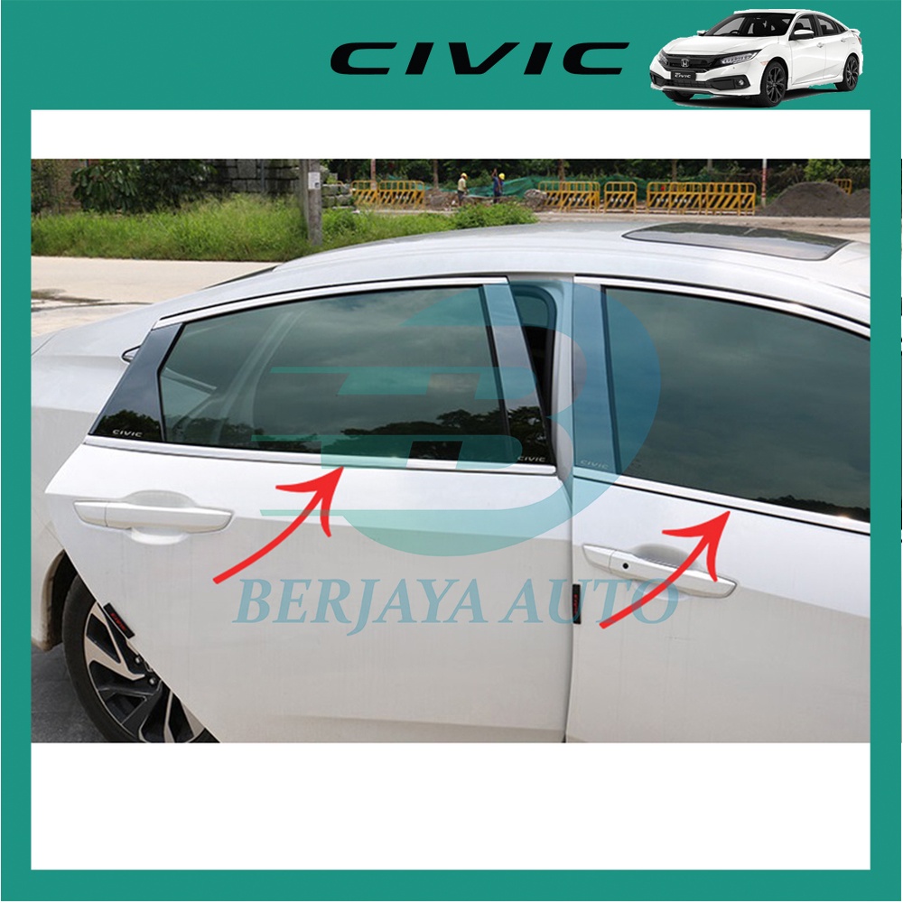 Honda Civic 10th Gen 2016-2020 Car Window Lining Chrome Berjaya Auto ...