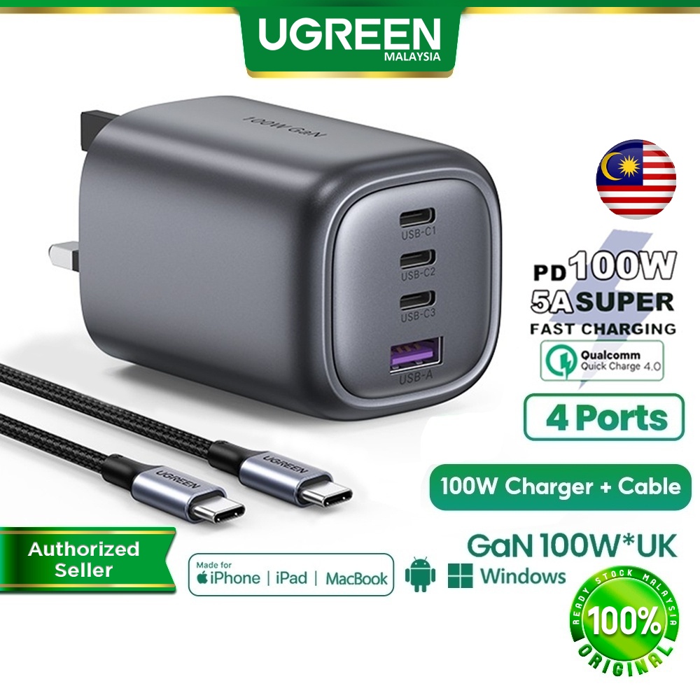 UGREEN 100W USB C Wall Charger 4 Port USB A GaN Adapter Quick Charge Macbook Pro iPad Air iPhone 15 Pro Max Smartphone