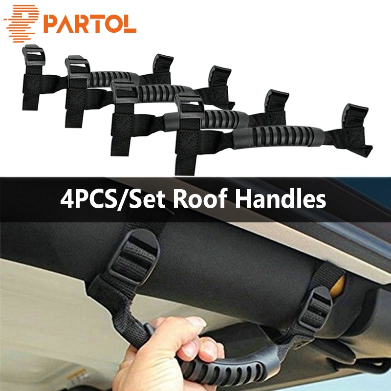 Partol 4pcs/set Car Roof Handles Grab Handles Heavy Duty Unlimited Roll