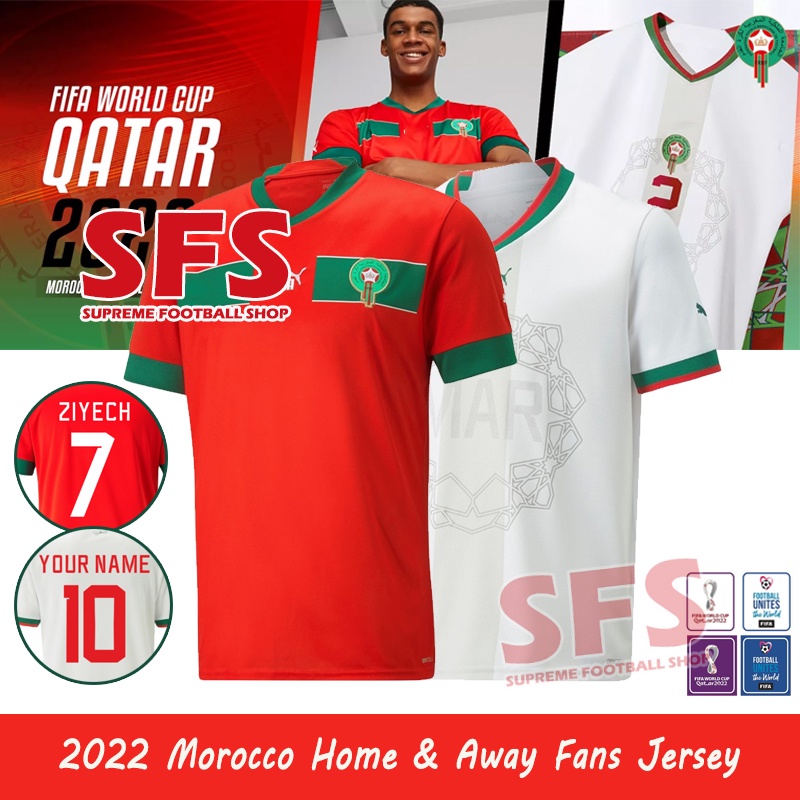 【SFS】Top Quality 2022 WC Morocco Jersey Home Away Soccer Football Jersey Men T-shirt S-2XL