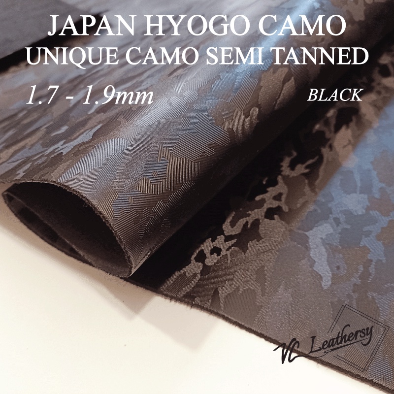 Japan Hyogo Unique Embossed Cowhide Leather Black Camo 1.7-1.9mm Semi Tanned Leathercraft DIY VC Leathersy