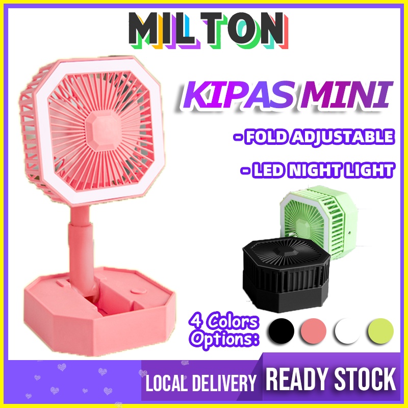 [READY STOCK] Kipas Mini Fan With LED Light Mini Fan Rechargeable Portable Adjustable Cooling Fan Desktop Fan 風扇