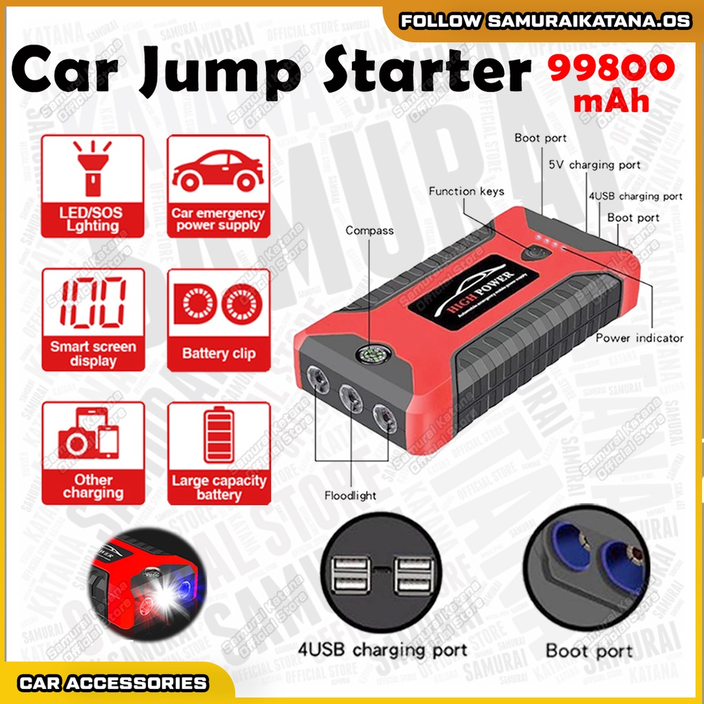 99800 mAh 12v Car Jump Starter Power Bank Emergency LED Powerbank With