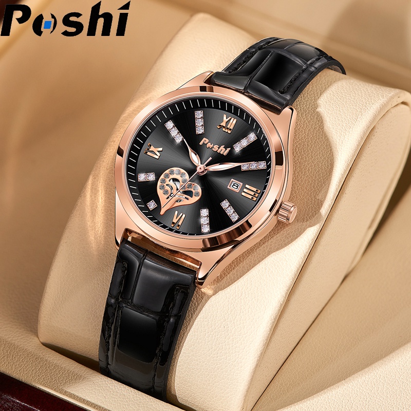 POSHI Original Women’s Watches Fashion Women Leather Casual Watch Quartz Waterproof Korean Ladies Wristwatches -