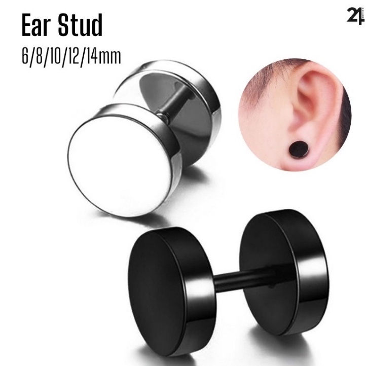 (2 PCS)ROUND EAR STUD Titanium fashion couple Cool Men Women Stainless Steel Earring/Anting-Anting lelaki嘻哈抖音钛钢杠铃耳钉男