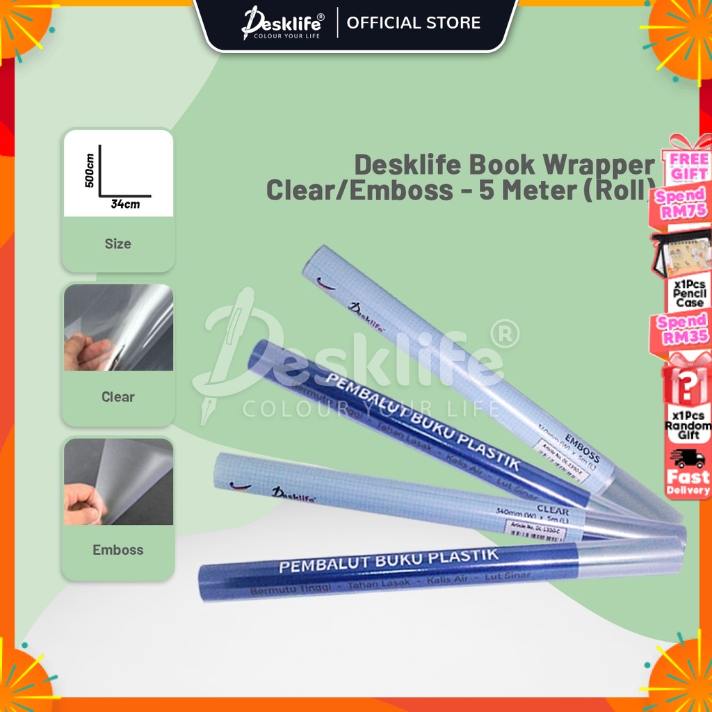 Desklife [Part A] Book Wrapper 5m x 34cm Book Cover Pembalut Buku Clear ...