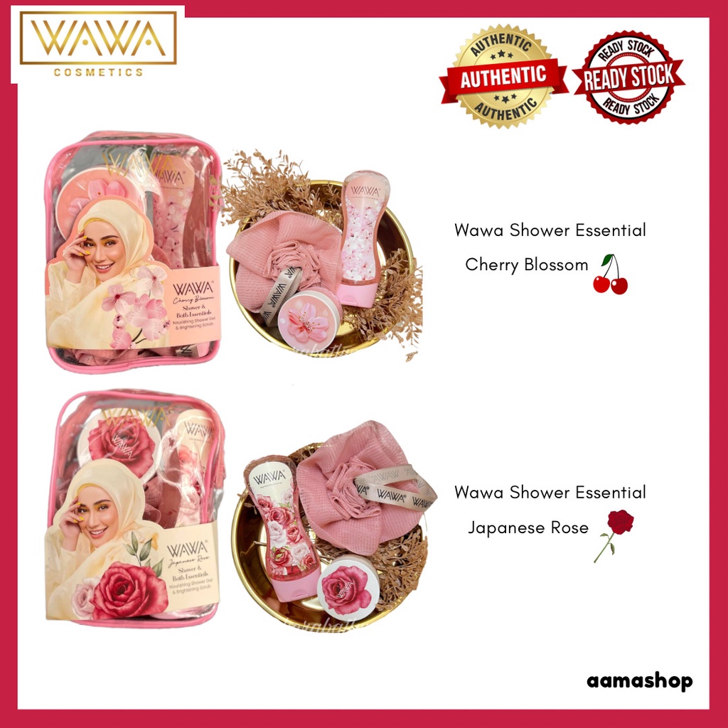 Wawa Shower & Bath Essentials | Wawa Whitening Scrub Bath loofah Wawa Cosmetics Japanese rose Cherry Blossom Sabun Wangi