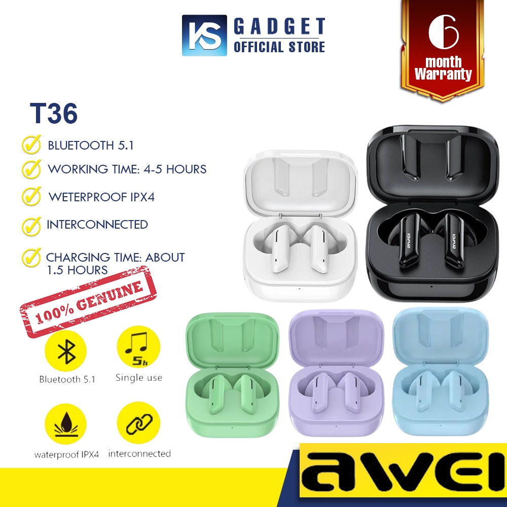 Awei T36 Tws Wireless Headphone Bluetooth 5 0 Earphones Mini Earbuds With Mic In Ear Headset