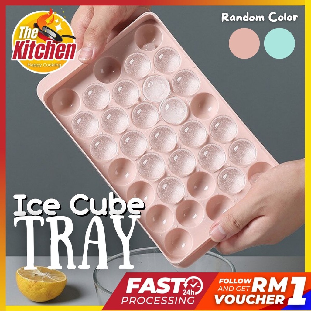 33 Grid Round Ice Cube Ball Mold Tray Maker with Lid Frozen Storage Ice Box Bekas Acuan Ais 冰盘