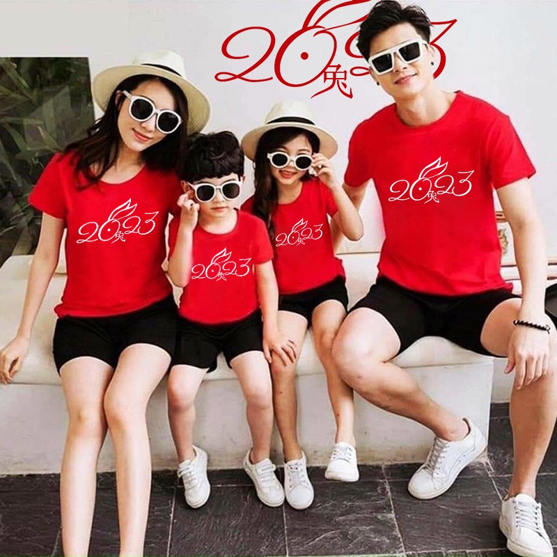 Purpose Versatile 2023 CNY Family Shirt Year of Rabbit Red T Couple Happy New Party Clothes 亲子装 Quality