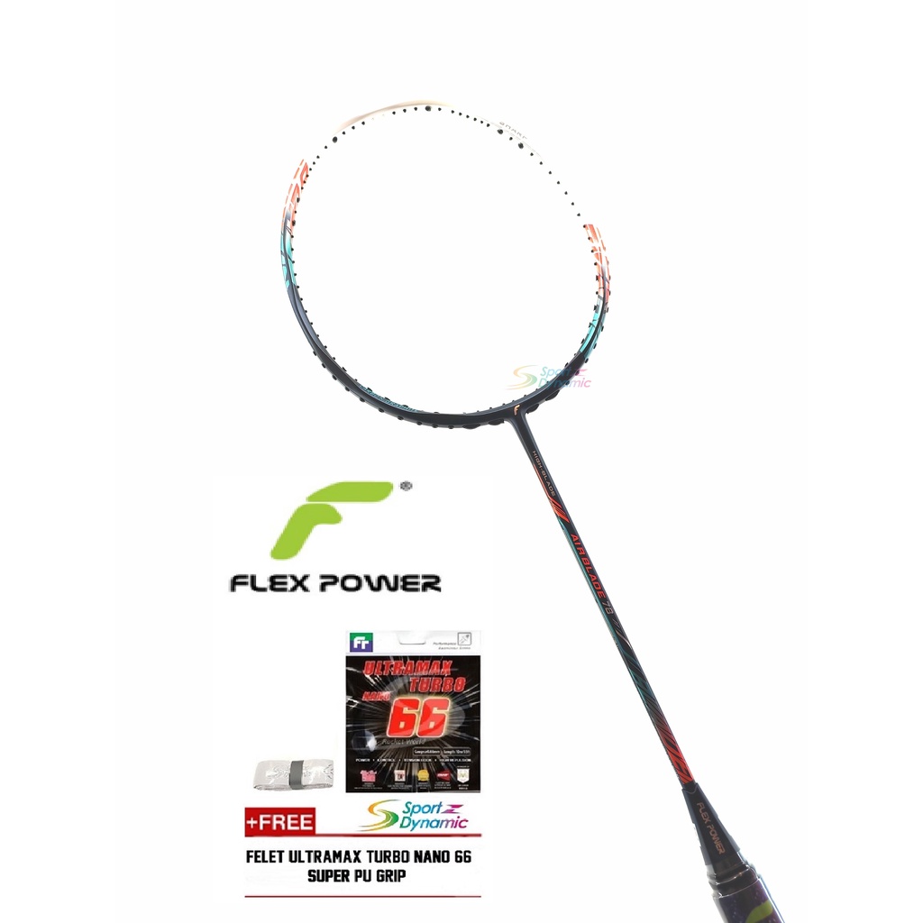 FLEX POWER AIR BLADE 78 BADMINTON RACKET (WHITE/BLACK)(FREE FELET