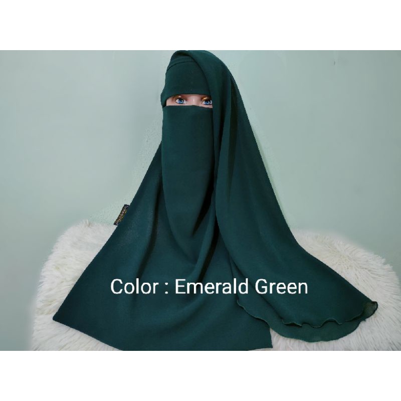 Fzahrah Niqab Ninja Purdah Niqab V Shape Niqab 2 Layer Niqab Hidden Eyes Chiffon Emerald 