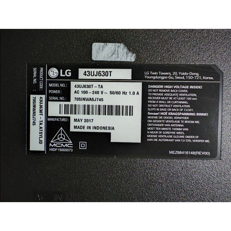 TV LG NO MODEL : 43UJ630T