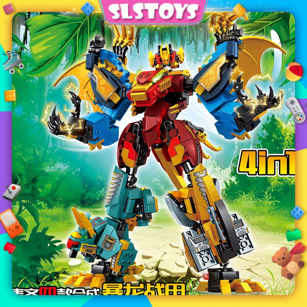 [4 In 1] Sembo Block Dinosaur World Series Mecha Robot Figure Building 