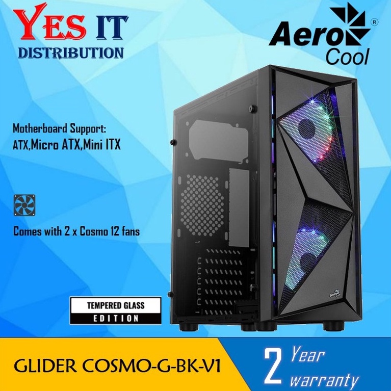 AEROCOOL Glider Tempered Glass / Prime ARGB MID TOWER CASE (Glider ...