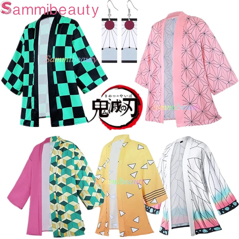 【Local Shipping】 Unisex Anime Demon Slayer Cosplay Costume Kimetsu No Yaiba Tanjiro Kamado Cosplay Cape Costume Kids Adult Men Women Kimono Plus Size Halloween Party Coat Shirt
