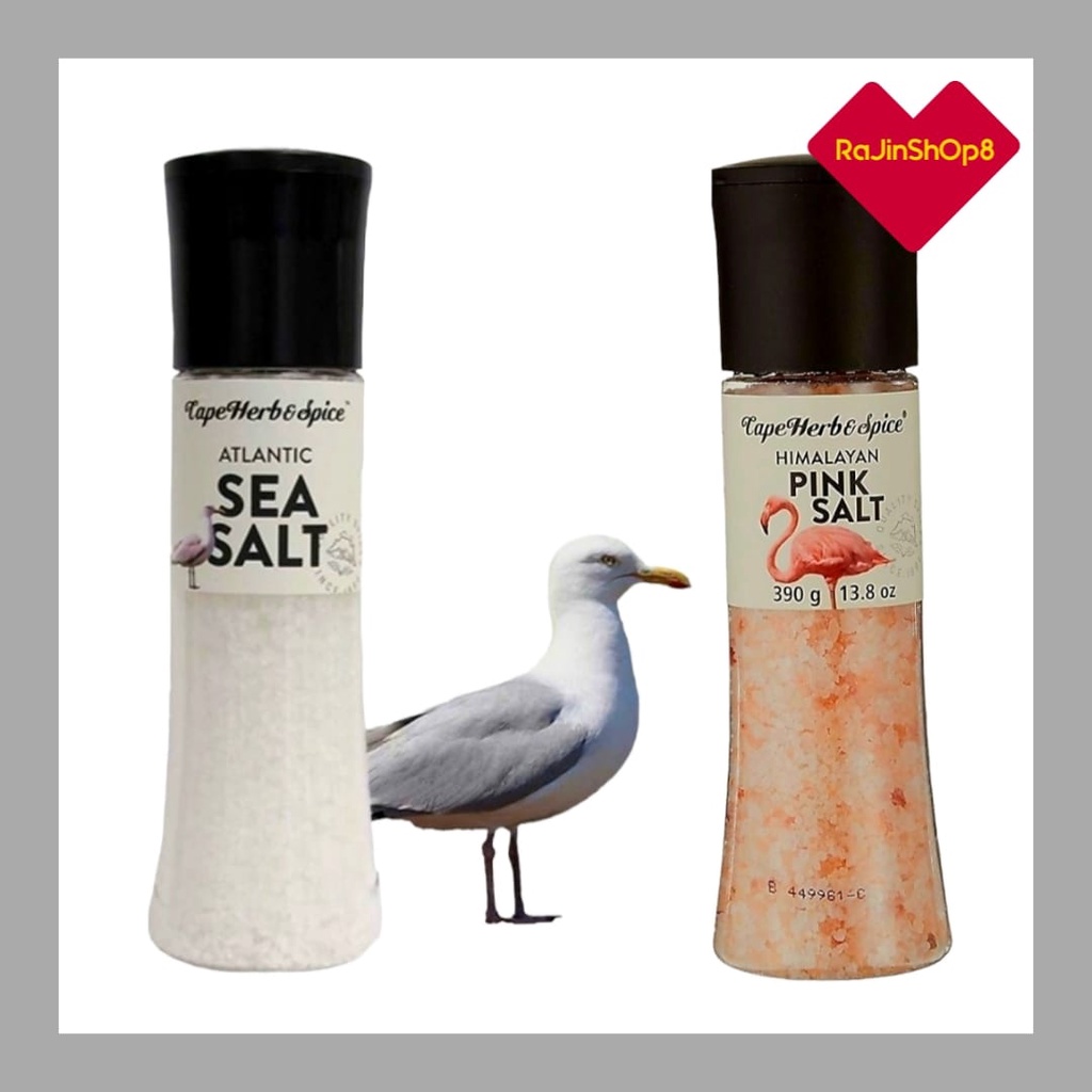 CAPE HERB & SPICE- Tall Atlantic Sea Salt Grinder 360g & Tall Pink Himalayan Salt Grinder , 390g