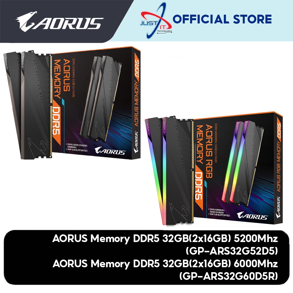 GIGABYTE AORUS 32GB(16X2) DDR5 ( 5200MHZ / 6000MT/s ) Gaming RAM ( GP ...