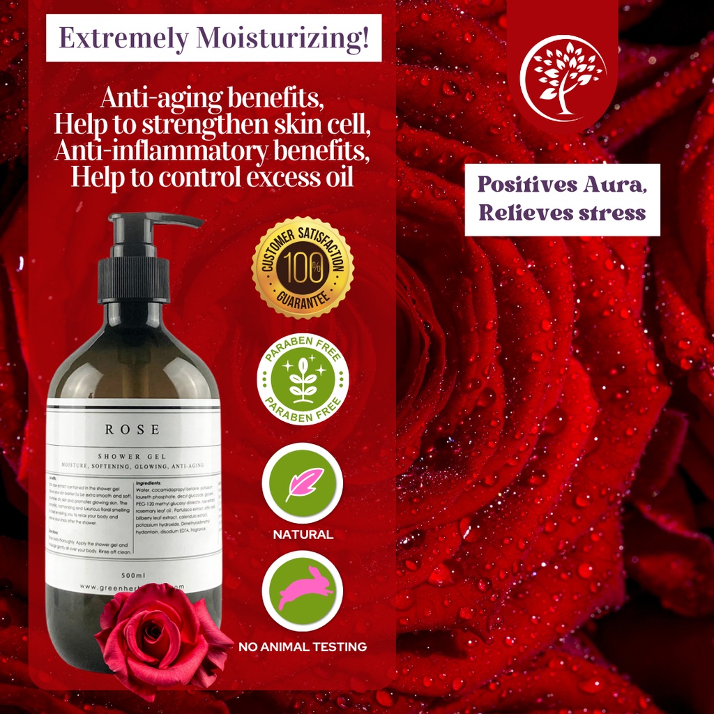 Rose Shower Gel Moisturizing, Glowing, Anti Aging Body Wash Bath Gel Gel Mandian 500ml
