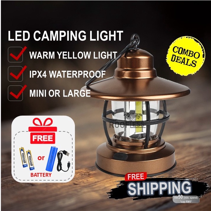ROOFLESS Warm Light LED Lantern Camping Light Battery Lampu Khemah ...