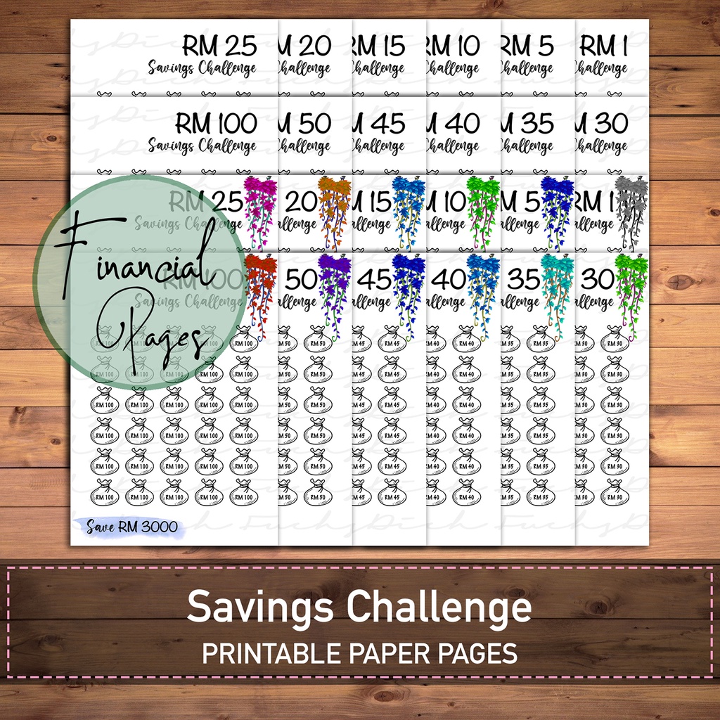 Fuchsdich Printable Savings Challenge | Financial Budget Planner | Digital Download | PDF | Set of 12 | A4 A5 A6 Paper