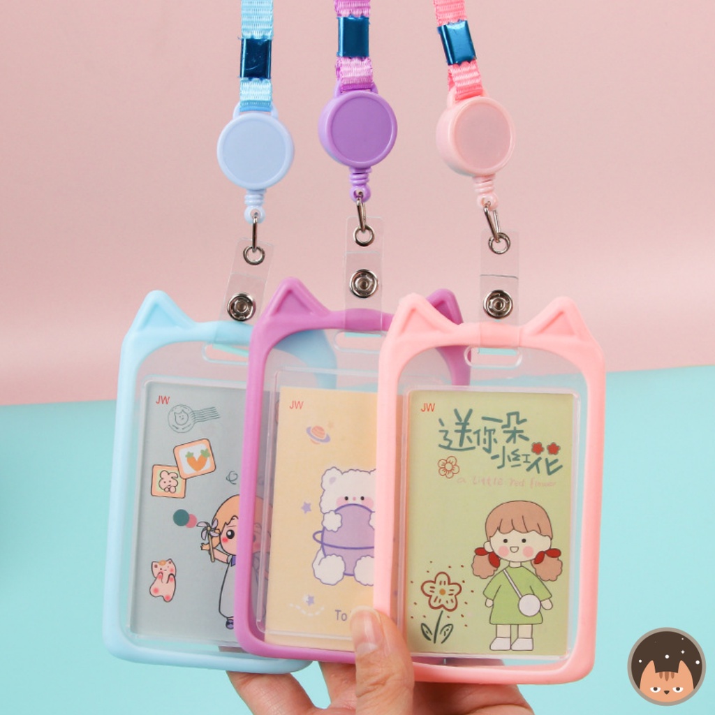 OYEN PLANET Cute Cat Card Holder Lanyard Cartoon Bus Case ID Card ...