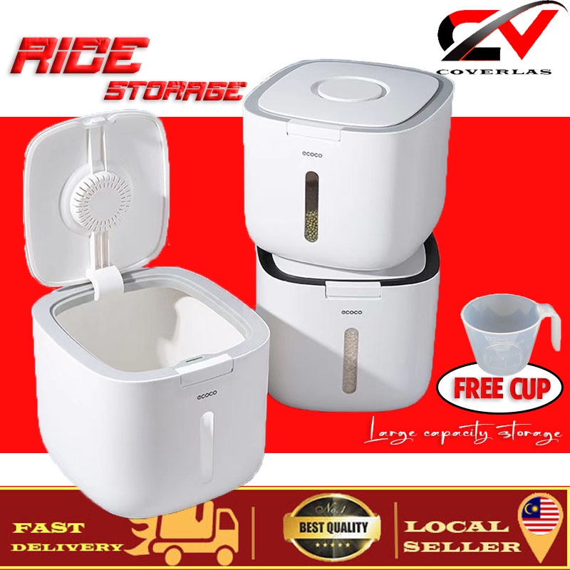 COVERLAS Bekas Beras Rice Storage Box Tempat Beras Insect-proof Sealed Food Moisture-proof Rice Dispenser Container米桶