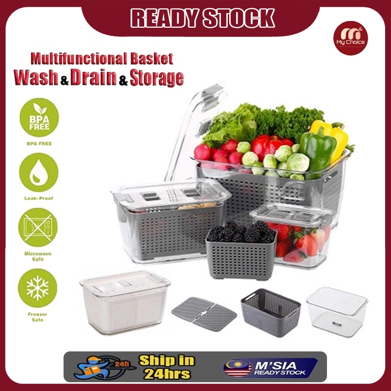 4.5L Extra Large Drain Storage Box Refrigerator Fruit Vegetable Storage