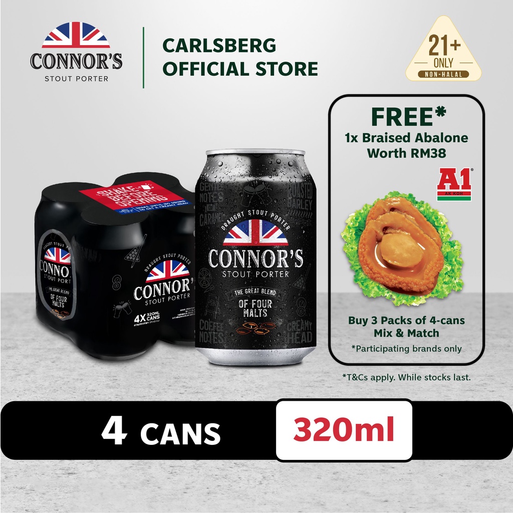 Connor's Stout Porter Can Premium Stout Beer 5.0 Alcohol (320ml x 4
