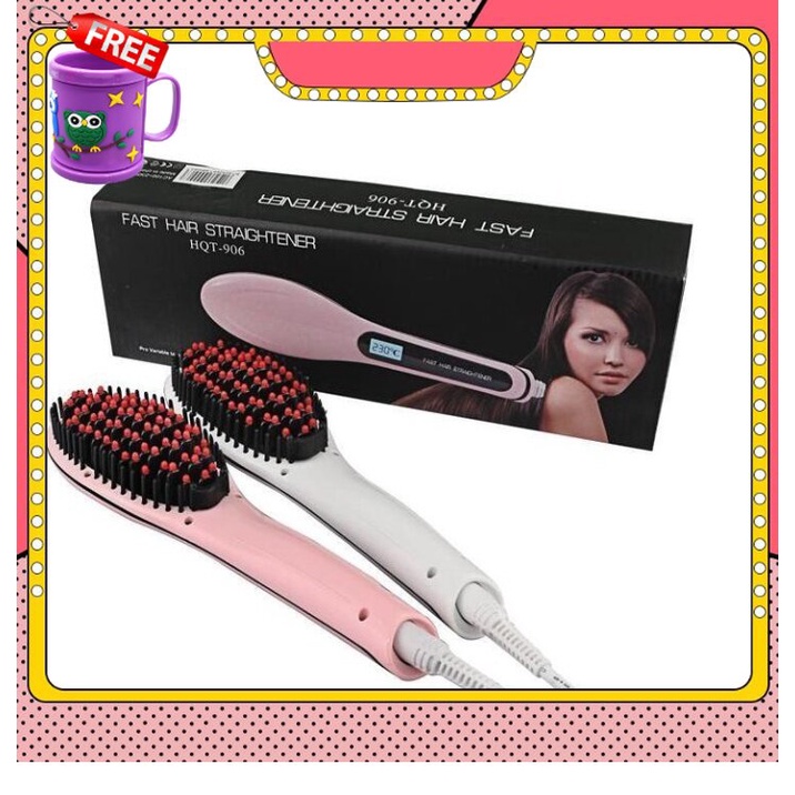 FREE GIFT (Malaysia Plug White) DIY Mini Beauty Star Hair Straightener Comb, Hair iron Brush Perfect Hair Care