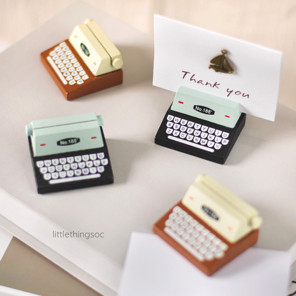 BACK TO SCHOOL Card Holder 2 Vintage Design Typewriter Creative Painted Wooden Stand Memo Business Paper Photo Clip