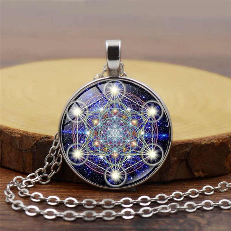 Mysterious Metatron Cube Necklace Jewelry Sacred Geometry Flower of Life Glass Pendant Magic Hexagram Necklaces for Women 2021