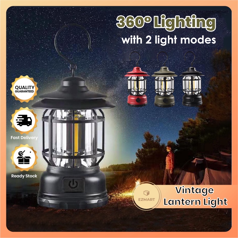 Camping LED Vintage Lantern Light Outdoor Multi-function Retro Campsite COB Tent Lampu Light Camping Lamp