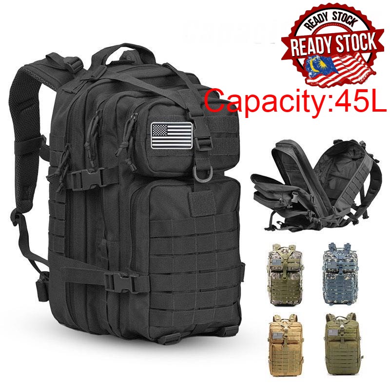 45L Army Military Outdoor School Camping Travel Attack Tactical Backpack Bag Trekking Hiking sport Beg Tentera登山包读书包露营包