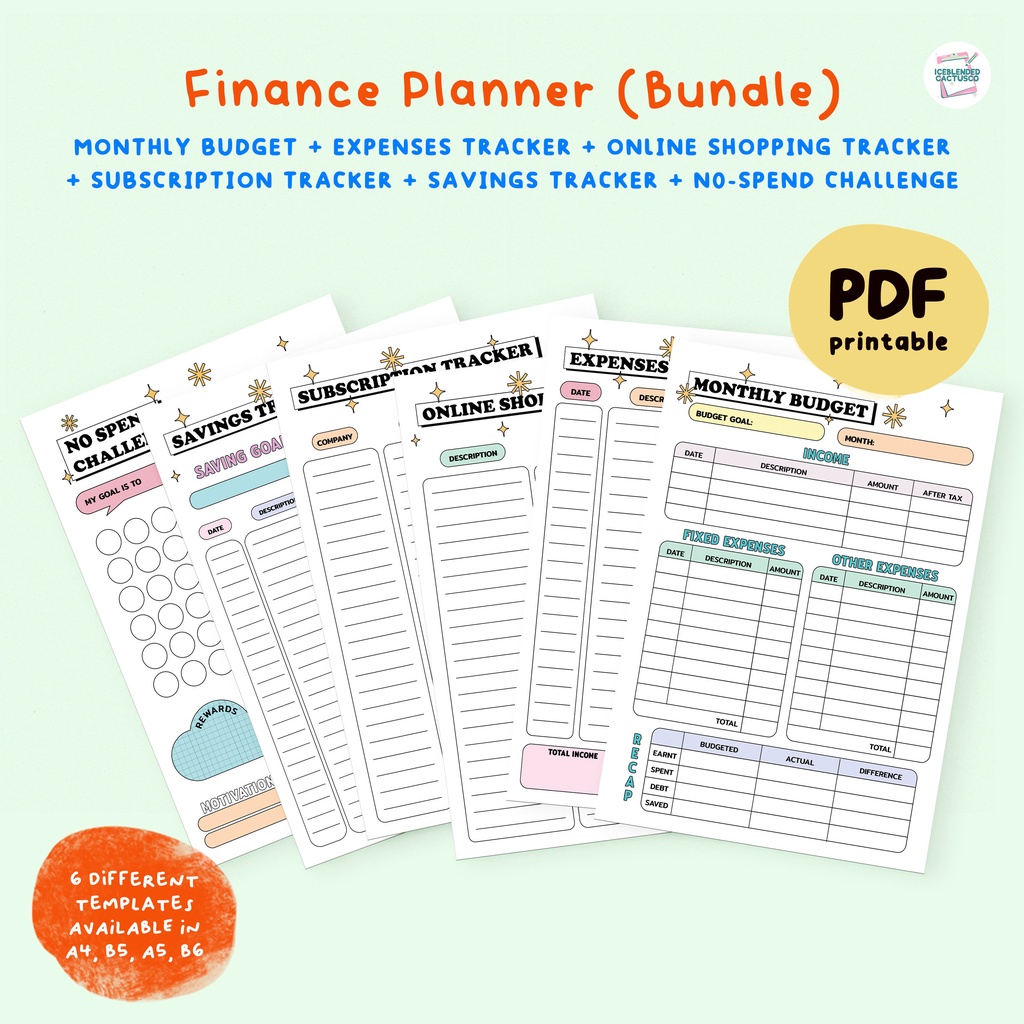 (Series A) Finance/Budget/Expenses/Online Shopping/Savings Tracker (Undated)[Printable PDF] for Tablet/Printing