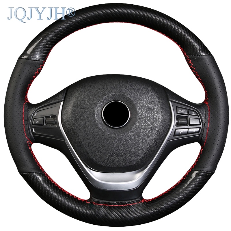 DY001 Crystal Carbon Fiber Leather Genuine Leather Car Steering Wheel Cover handmade with needle and thread