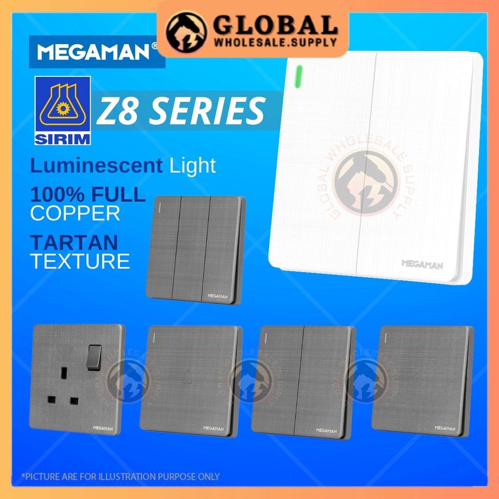 [SIRIM] MEGAMAN Z8 Series White / Grey Switch Design 20A Switch Door