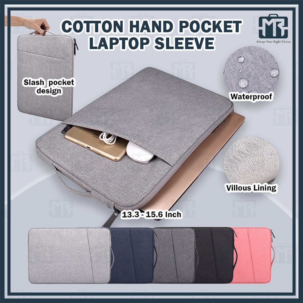 (13.3-15.6 INCH)MR COTTON HAND POCKET SLASH laptop sleeve bag notebook protect leather student office koumputer beg手提电脑包