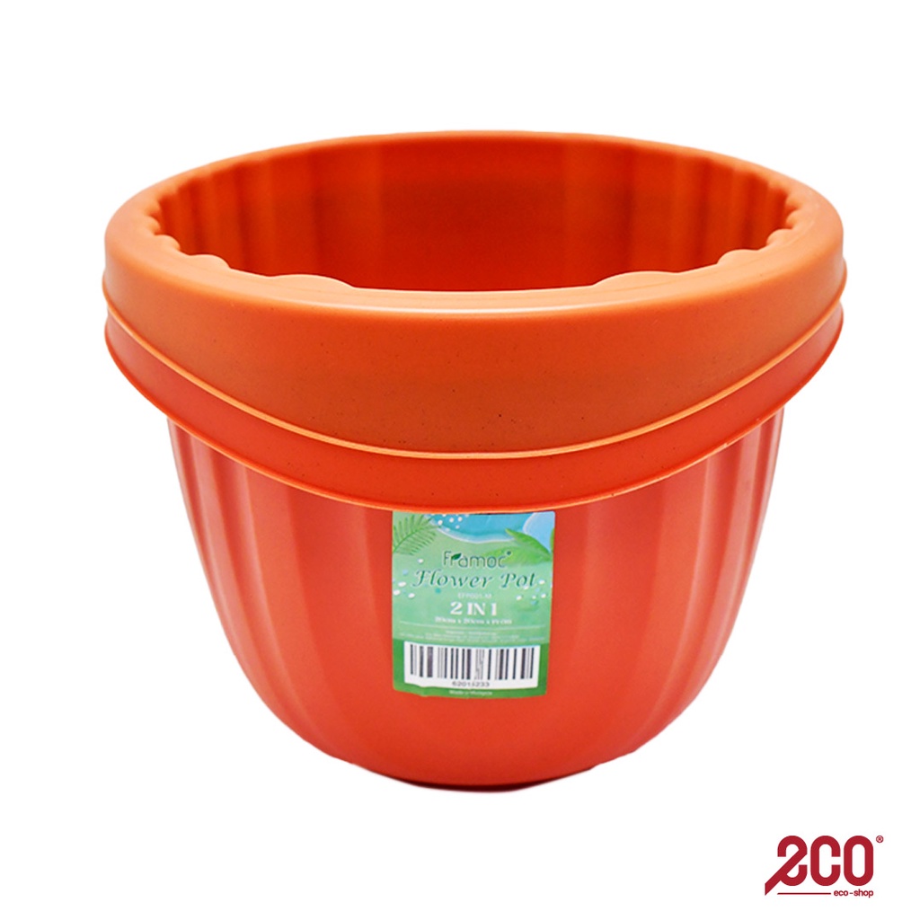 Framoc Round Flower Pot In Orange Colour (20cm x 20cm x 14cm) (2pcs