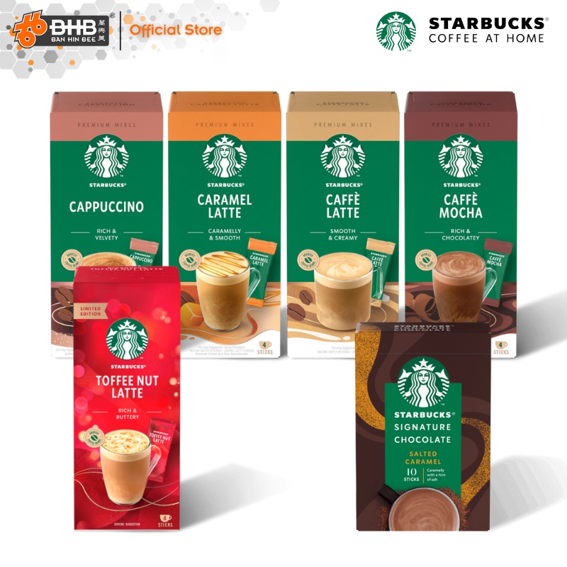 Starbucks Premium Instant Coffee Mix Caffe Latte Caramel Cappuccino Mocha Toffee Nut 8269