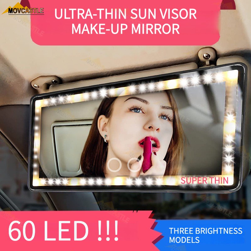 60 LED Car Ultra-Thin Sun Visor Makeup Mirror Car Vanity mirror Three-level Brightness Adjustable Rear View Vanity Mirror /Cermin solek Pandangan Belakang Boleh Laras Kecerahan