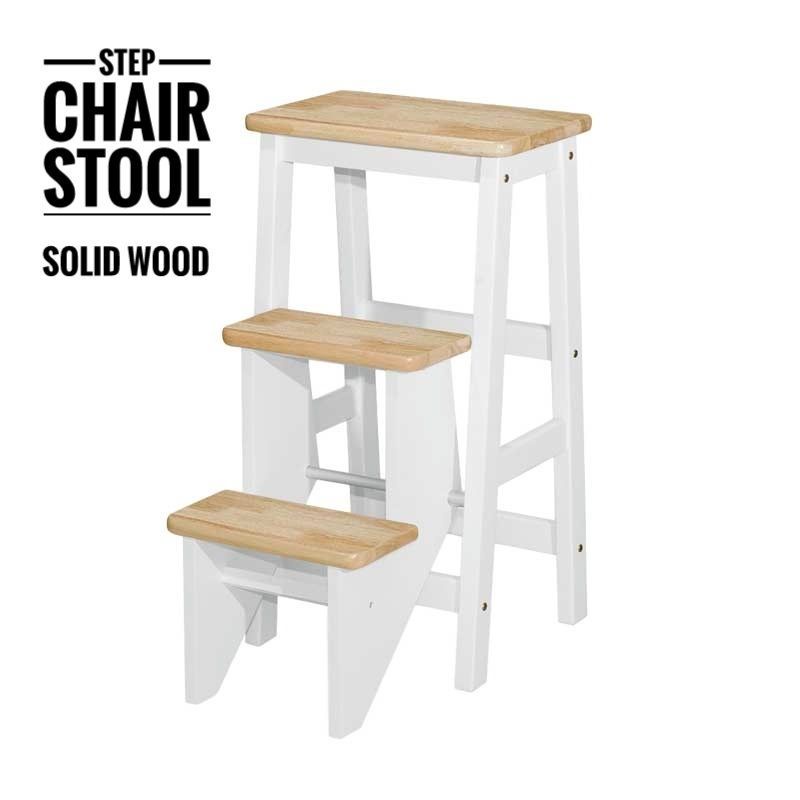 (Ready Stock) Solid Wood 3 Step /Foldable Step Chair / Step Stool ...