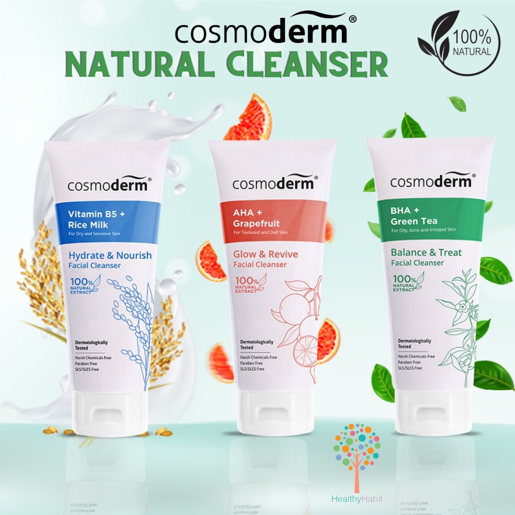 Cosmoderm Natural Balance Facial Cleanser 100ml BHA Green Tea Rice