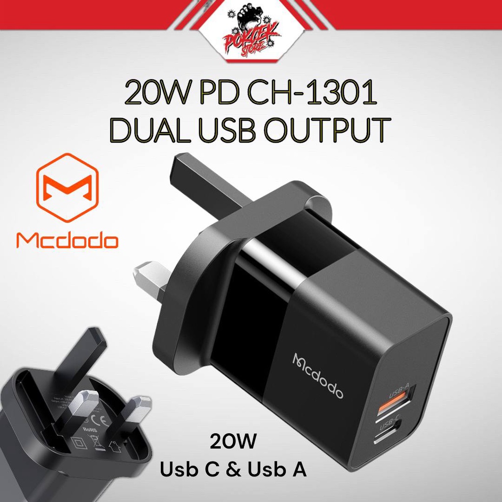 Mcdodo Ch W Pd Fast Charger Dual Output Usb A Usb C Shopee Malaysia