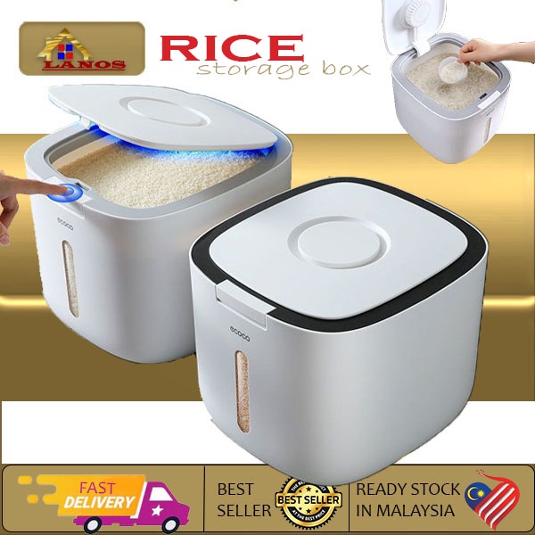 LANOS 10KG Rice Storage Container Rice Box Insect Moisture Proof Sealed Bekas Beras Storage Tempat Simpan Beras 米桶