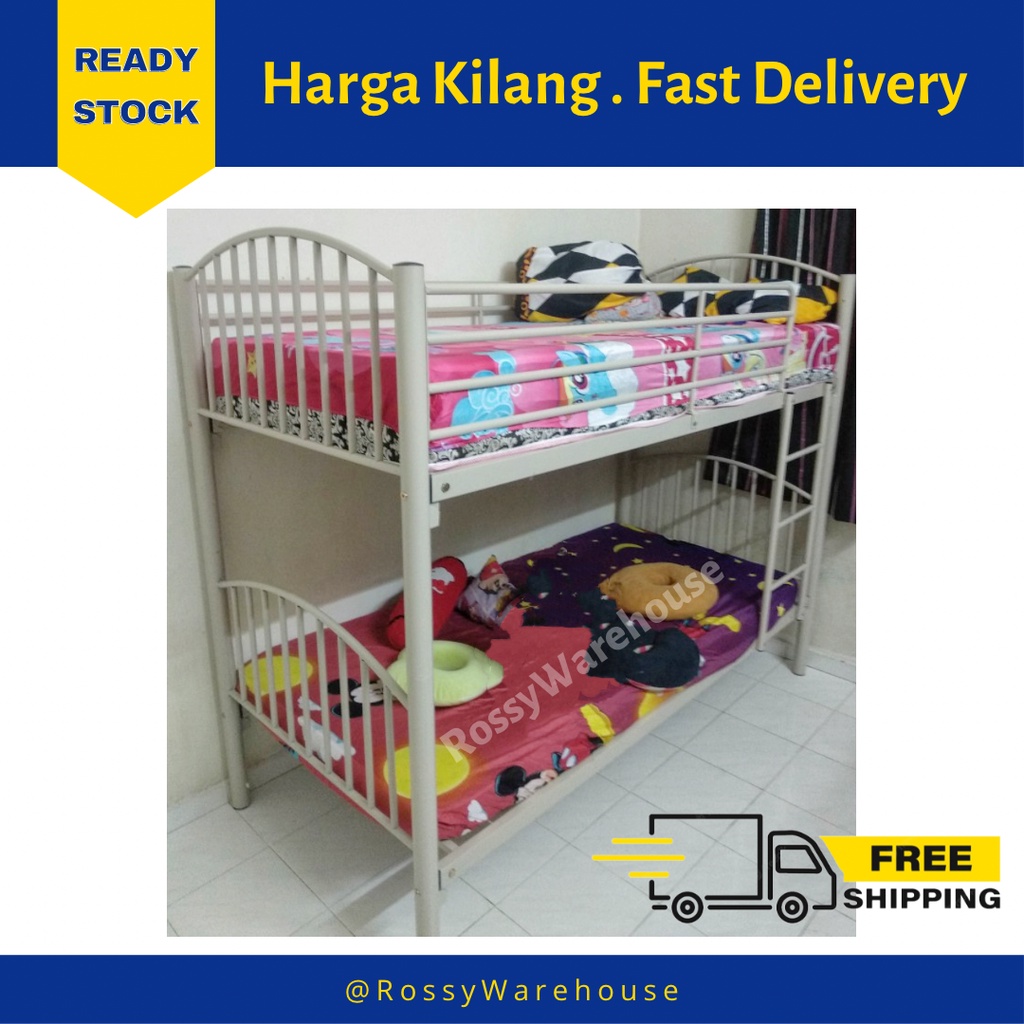 FREE SHIPPING Double Decker Bed Frame / Single Size Hostel Bunk Bed Budget / Katil Besi 2