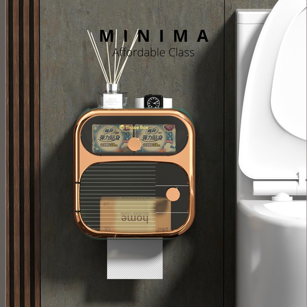 MINIMA Premium Toilet Paper Roll Tissue Box Holder Container Multi Storage Washroom Wall Water