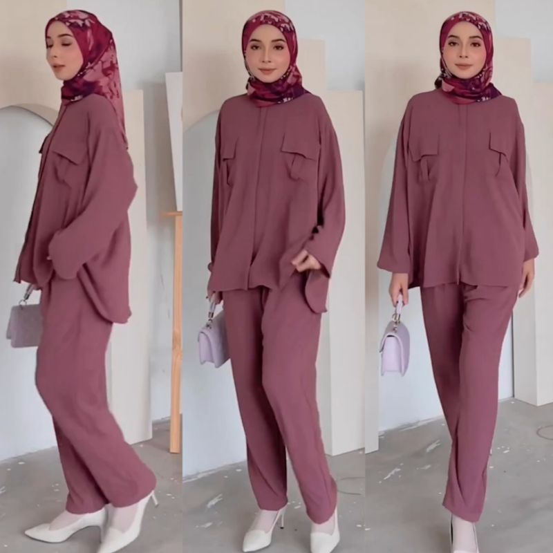 HESSA SET SUIT Kain CEY Crepe IRONLESS by Haurabelle | Shopee Malaysia