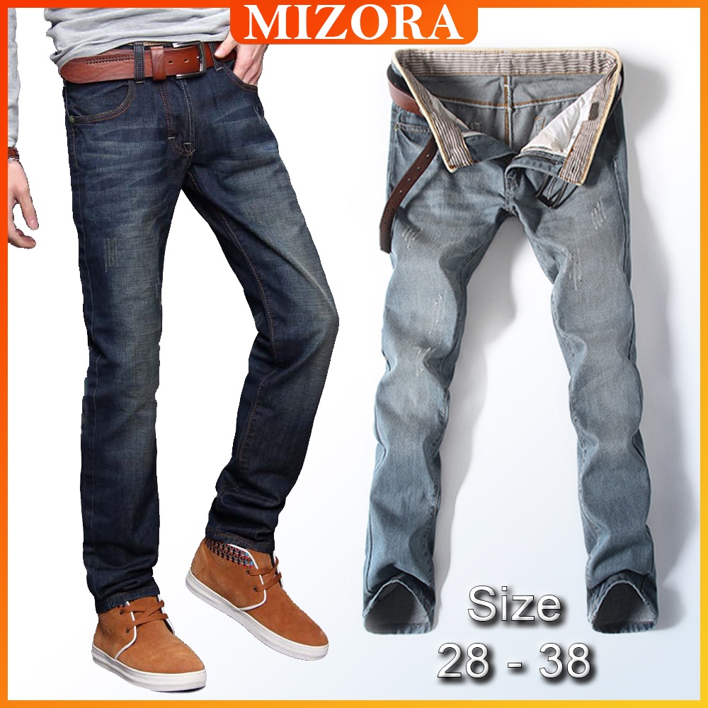 MIZORA Men Jeans Straight Cut Man Denim Plus Size Seluar Jean Panjang ...