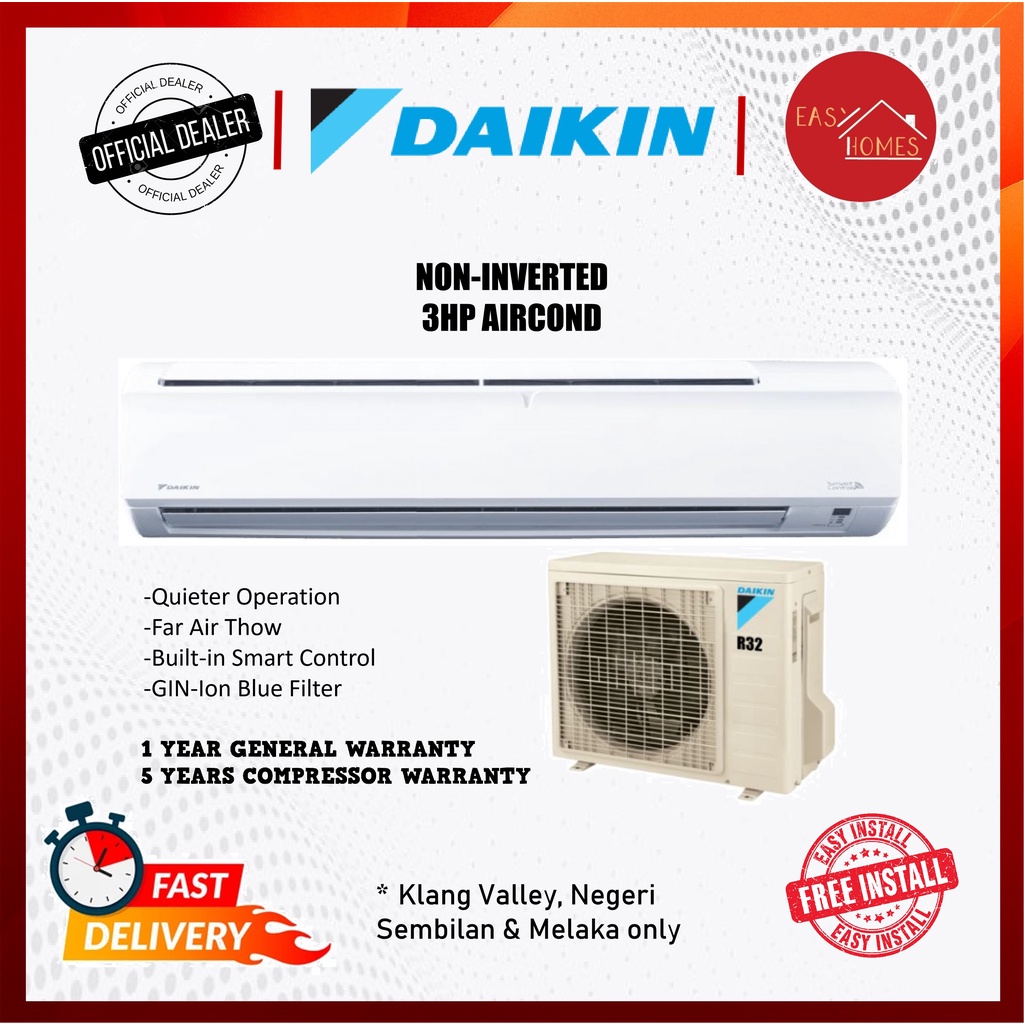 Daikin R32 Non Inverter 3hp Air Conditioner Wall Mounted Ftv 85pb